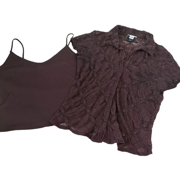 Studio 1940 Women Blouse Brown Size Medium Set of Lace Blouse & Tank Top - Picture 2 of 6